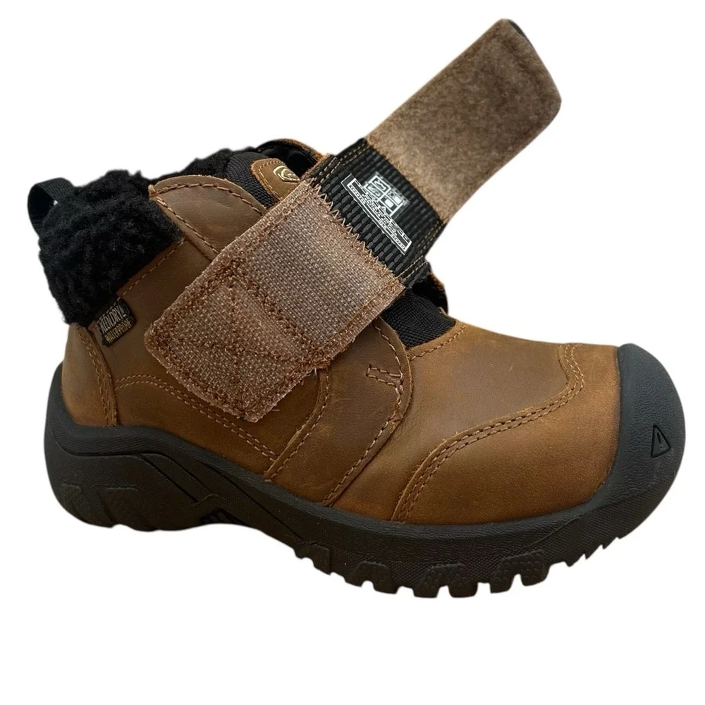 KEEN Toddler Boys Girls Waterproof Leather Boots Size 9 Brown Slip-on Mid Top
